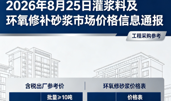 镇宁2026年8月25日灌浆料及环氧修补砂浆市场价格信息通报